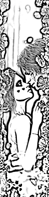 Free colorable bookmarks of a dark romance couple in a close embrace